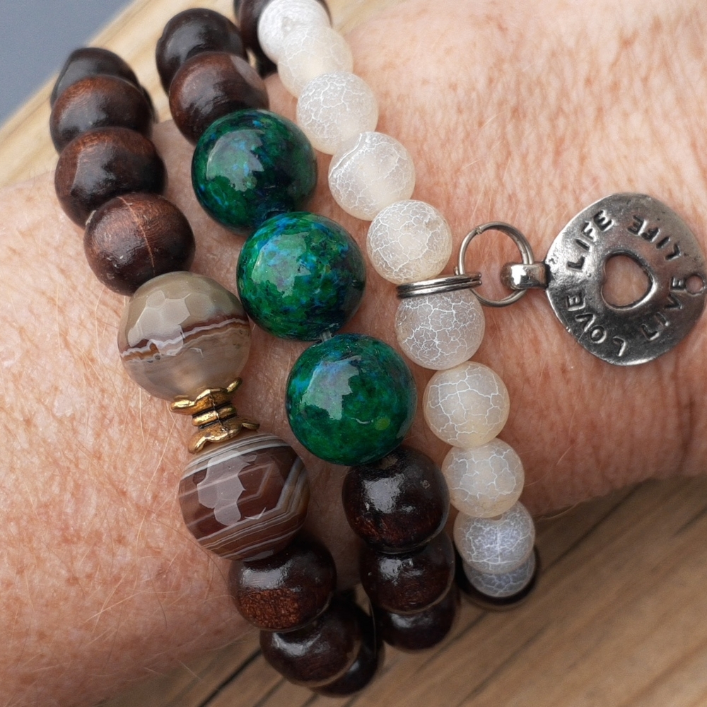 Handmade wooden semi precious stones bracelets